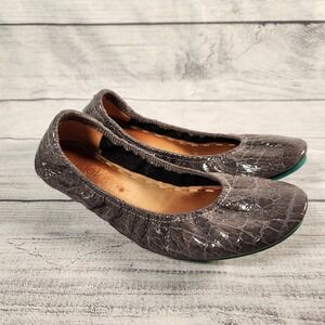 Tieks by Gavrieli Women's 6 Gray Croc Embossed Patent Leather Ballet Flats